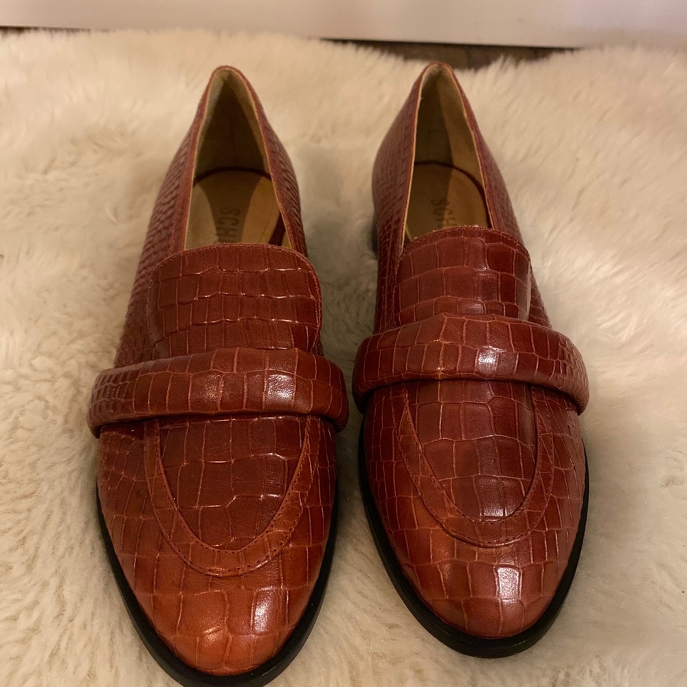SCHUTZ Romina Croc-Embossed Leather Loafers NWT